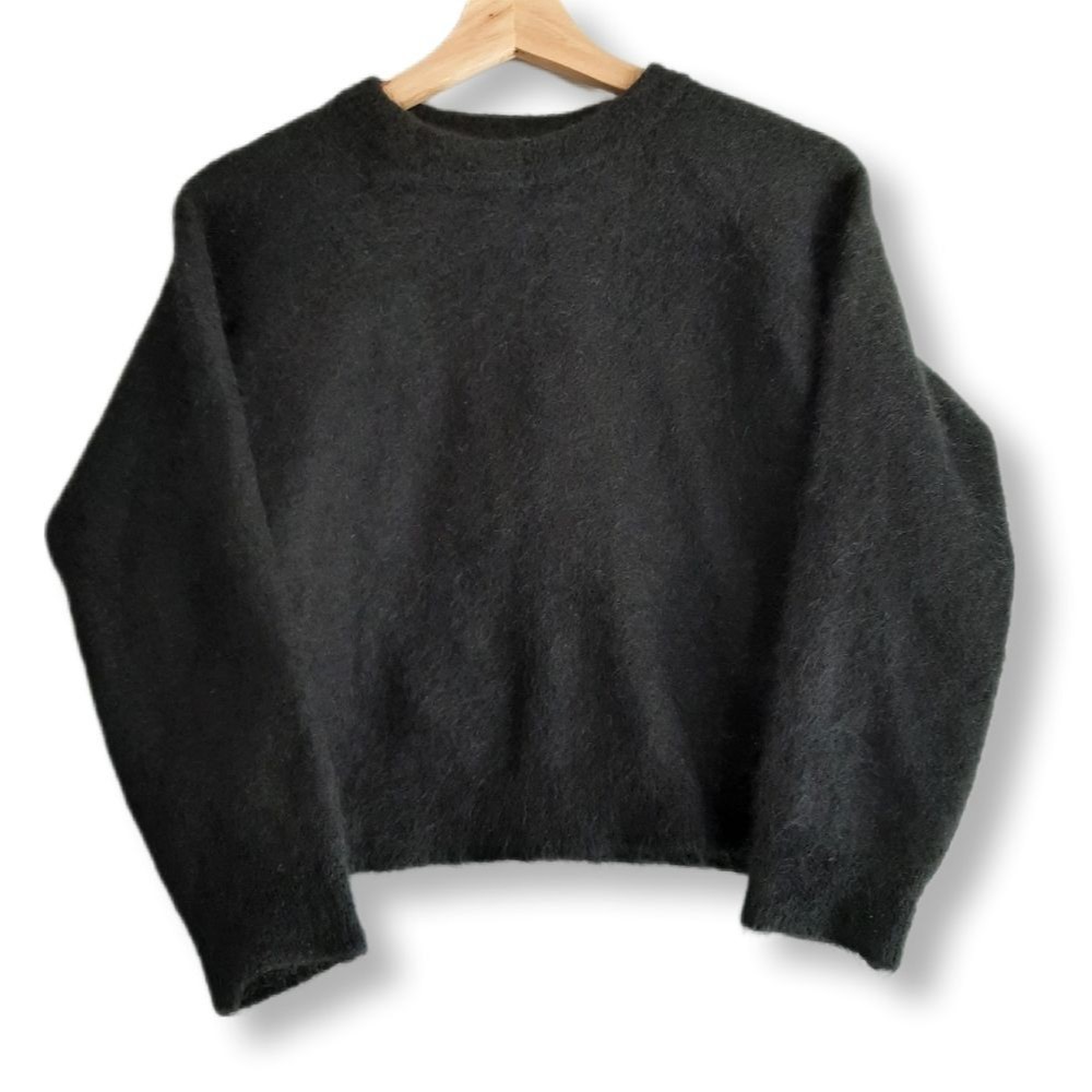 ZARA Mohair Blend Fuzzy Boxy Crewneck Sweater Black Sz S